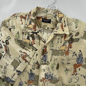 Riscatto Shirt Mens Medium Abstract Art Print Made Italy Button Up Vintage Cupro